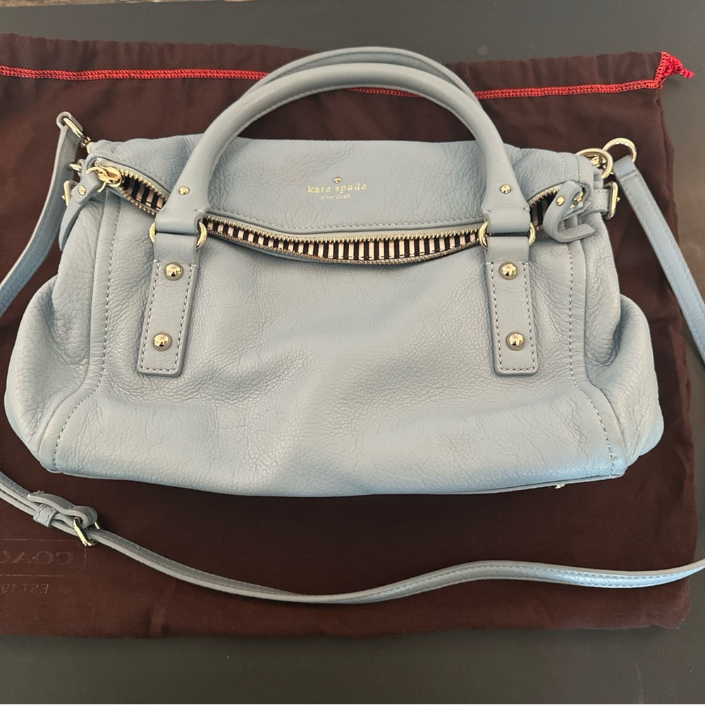 kate spade Powder Blue Leather Shoulder Satchel with Crossbody Strap